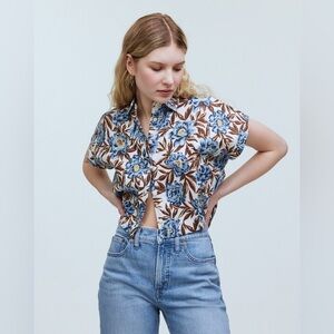 Madewell Floral Top with Blue and Brown Accents
